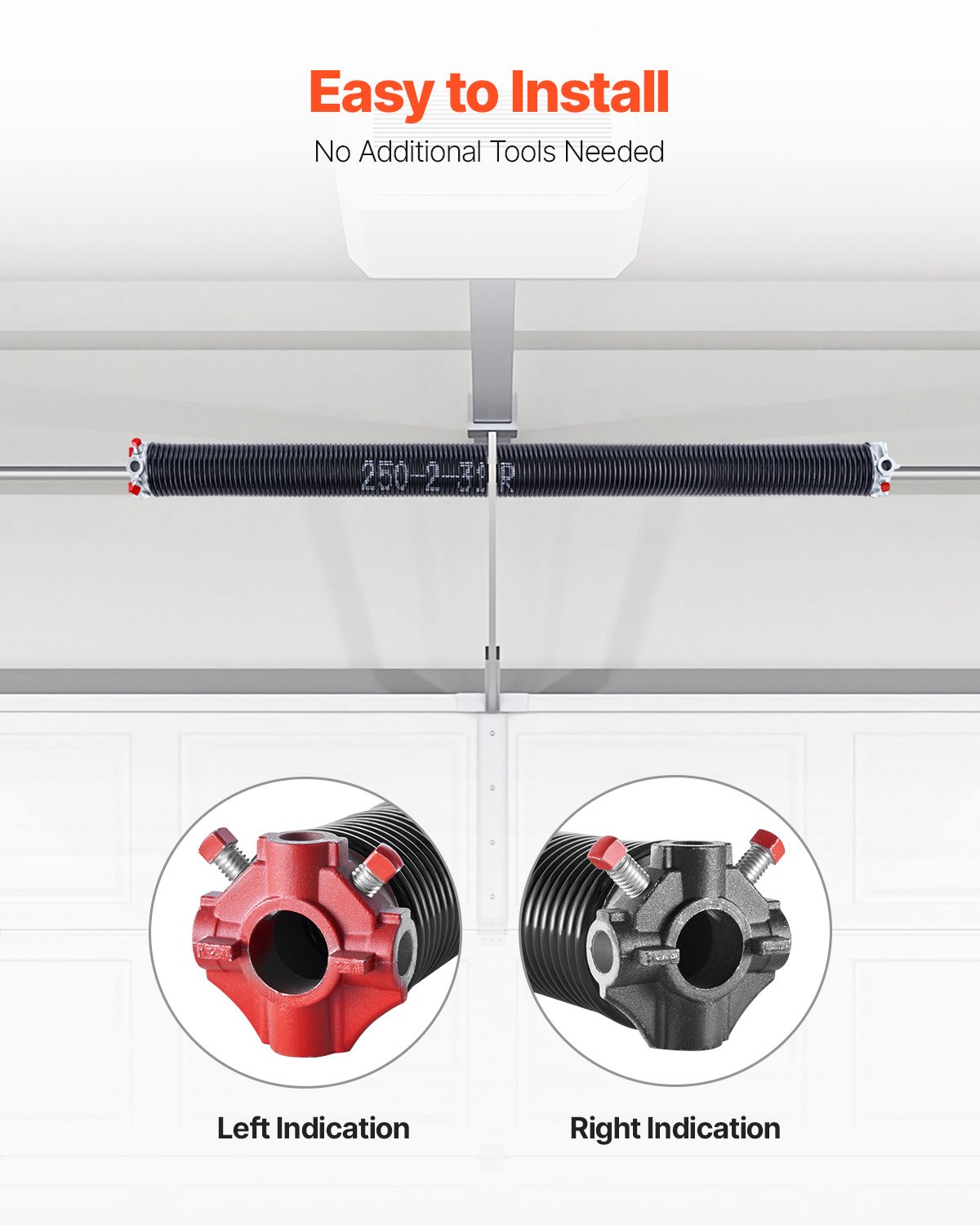 VEVOR Garage Door Torsion Springs, Pair of 6.35 x 50.8 x 787 mmn, 16000 Cycles, Electrophoresis Black Coated for Replacement, Garage Door Springs with Non-Slip Winding Bars, Gloves and Mounting Wrench