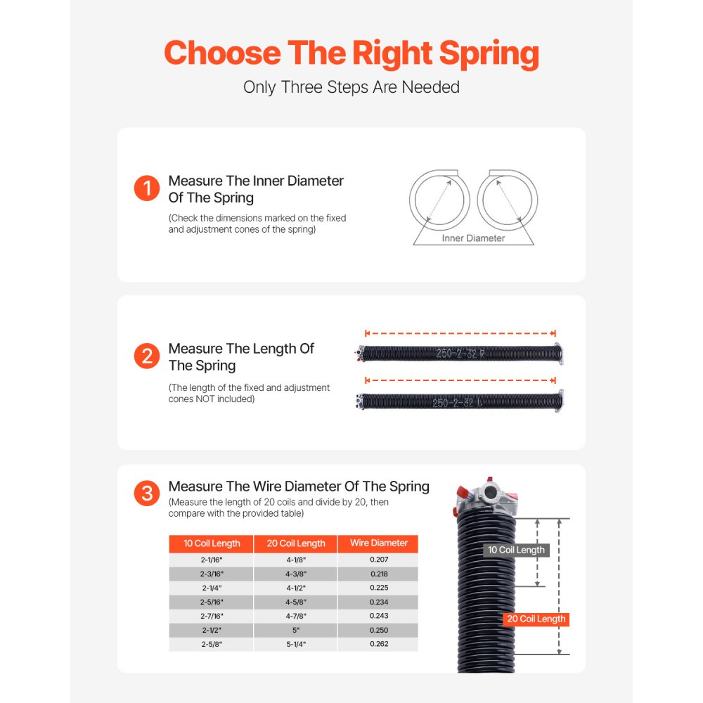 VEVOR Garage Door Torsion Springs, Pair of 6.35 x 50.8 x 813 mm, 16000 Cycles, Electrophoresis Black Coated for Replacement, Garage Door Springs with Non-Slip Winding Bars, Gloves and Mounting Wrench