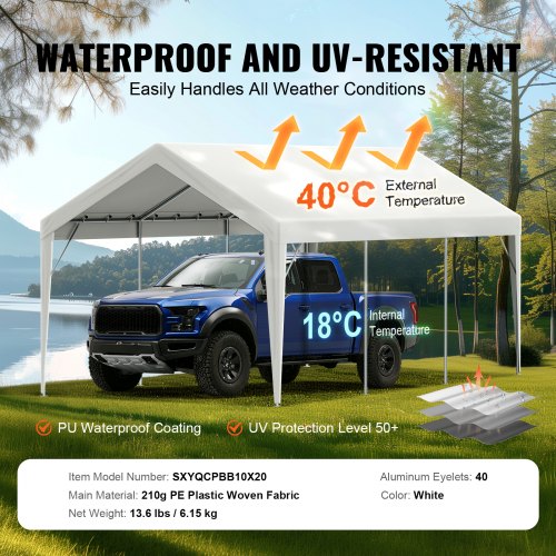 VEVOR Carport Replacement Canopy Cover 10 x 20 ft, Garage Top Tent