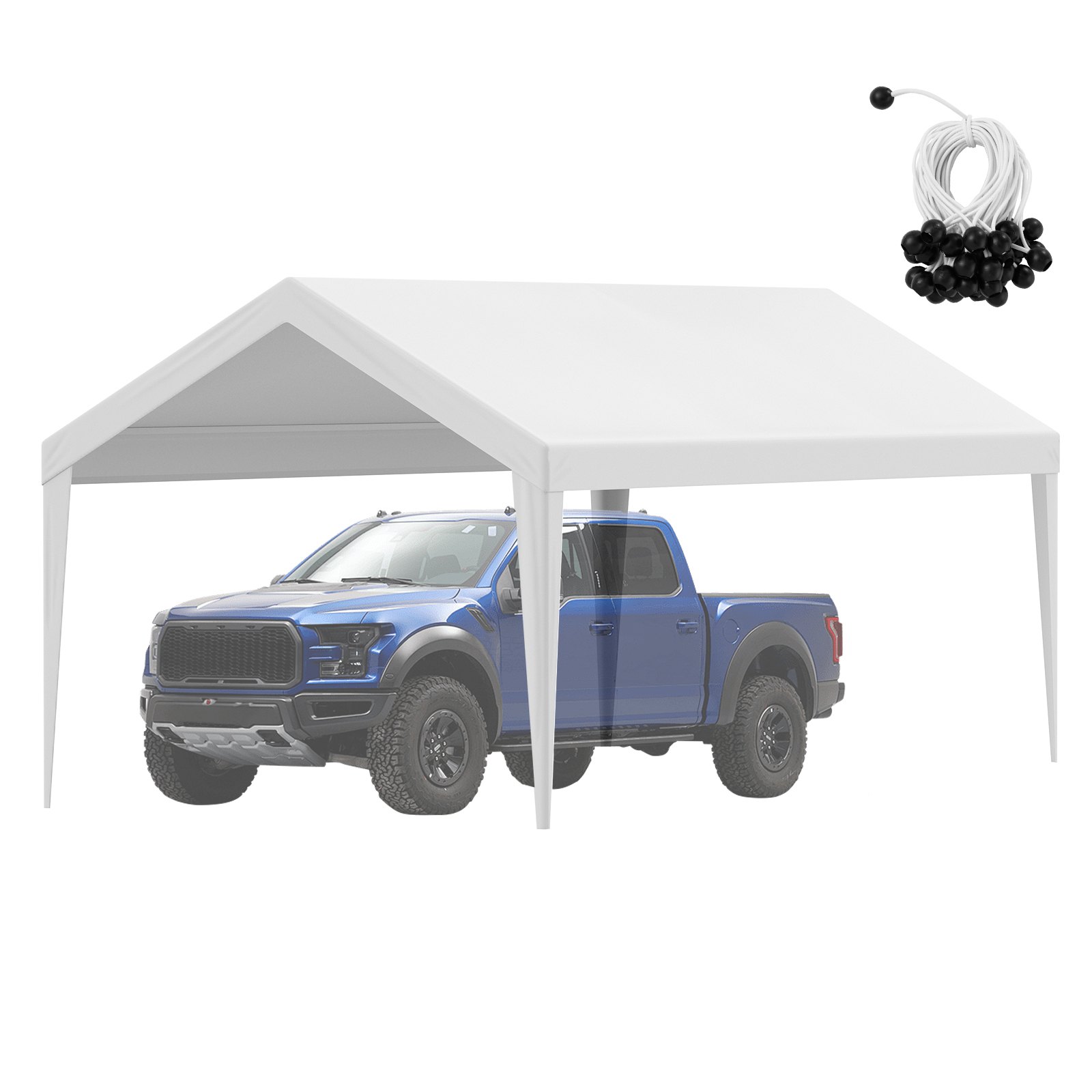 VEVOR Carport Replacement Canopy Cover 10 x 20 ft, Garage Top Tent Shelter Tarp Heavy-Duty Waterproof & UV Protected, Easy Installation with Ball Bungees,White (Only Top Cover, Frame Not Include)