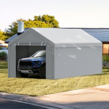 VEVOR Auvent de rechange pour abri de voiture + paroi latérale 3 x 6 m, bâche d'abri de tente de garage robuste, imperméable et protégée contre les UV, installation facile avec élastiques à billes, gris (cadre non inclus)