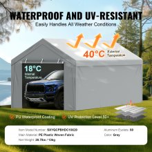 VEVOR Carport Replacement Canopy Cover Top + Side Wall 10 x 20 ft, Garage Tent Shelter Tarp Heavy-Duty Waterproof & UV Protected, Easy Installation with Ball Bungees,Gray (Frame Not Included)