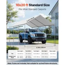 VEVOR Carport Replacement Canopy, 10 x 20 ft Potable Garage Tent Top Tarp, UV-Resistant & Waterproof Car Shelter Tarp, Heavy Duty Car Port Cover with Ball Buggees, Grey, Frame Not Included