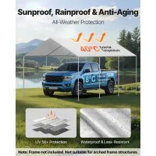 VEVOR Carport Replacement Canopy, 10 x 20 ft Potable Garage Tent Top Tarp, UV-Resistant & Waterproof Car Shelter Tarp, Heavy Duty Car Port Cover with Ball Buggees, Grey, Frame Not Included