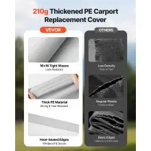 VEVOR Carport Replacement Canopy, 10 x 20 ft Potable Garage Tent Top Tarp, UV-Resistant & Waterproof Car Shelter Tarp, Heavy Duty Car Port Cover with Ball Buggees, Grey, Frame Not Included