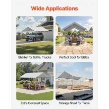 VEVOR Carport Replacement Canopy, 10 x 20 ft Potable Garage Tent Top Tarp, UV-Resistant & Waterproof Car Shelter Tarp, Heavy Duty Car Port Cover with Ball Buggees, Grey, Frame Not Included