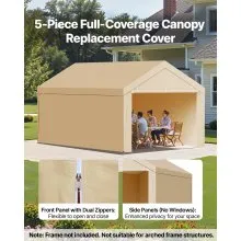 VEVOR Carport Replacement Canopy, 3 x 6 m Potable Garage Tent Top Tarp with Sidewalls, UV-Resistant & Waterproof, Heavy Duty Car Shelter Tarp with Ball Buggees, Beige, Frame Not Included