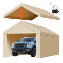 VEVOR Carport Replacement Canopy, 3 x 6 m Potable Garage Tent Top Tarp with Sidewalls, UV-Resistant & Waterproof, Heavy Duty Car Shelter Tarp with Ball Buggees, Beige, Frame Not Included