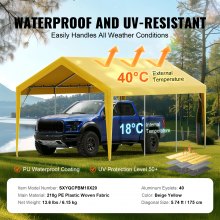 VEVOR Carport Replacement Canopy Cover 10 x 20 ft, Garage Top Tent Shelter Tarp Heavy-Duty Waterproof & UV Protected, Easy Installation with Ball Bungees,Beige (Only Top Cover, Frame Not Include)