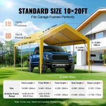 VEVOR Carport Replacement Canopy Cover 10 x 20 ft, Garage Top Tent Shelter Tarp Heavy-Duty Waterproof & UV Protected, Easy Installation with Ball Bungees,Beige (Only Top Cover, Frame Not Include)