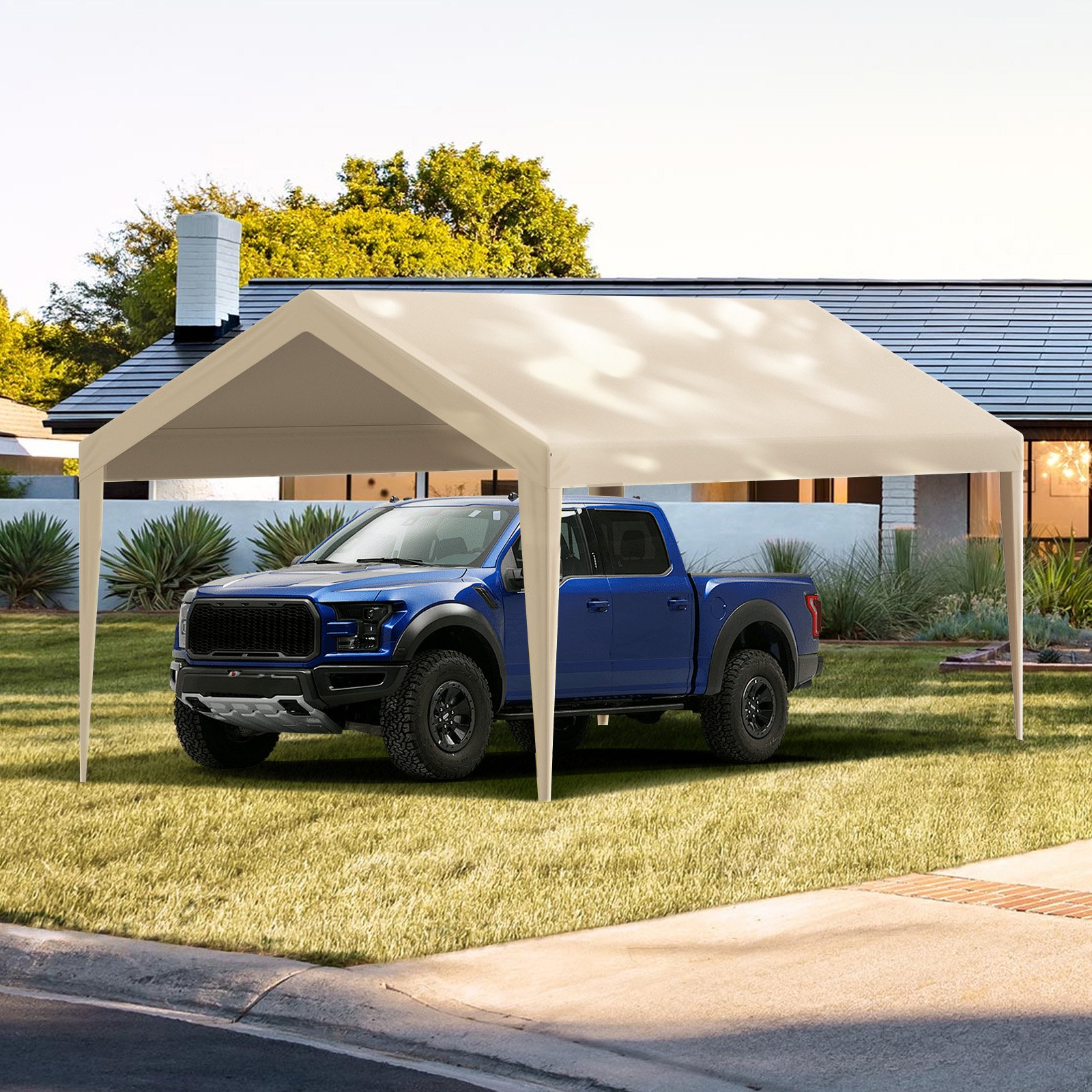 VEVOR Carport Replacement Canopy Cover 10 x 20 ft, Garage Top Tent Shelter Tarp Heavy-Duty Waterproof & UV Protected, Easy Installation with Ball Bungees,Beige (Only Top Cover, Frame Not Include)