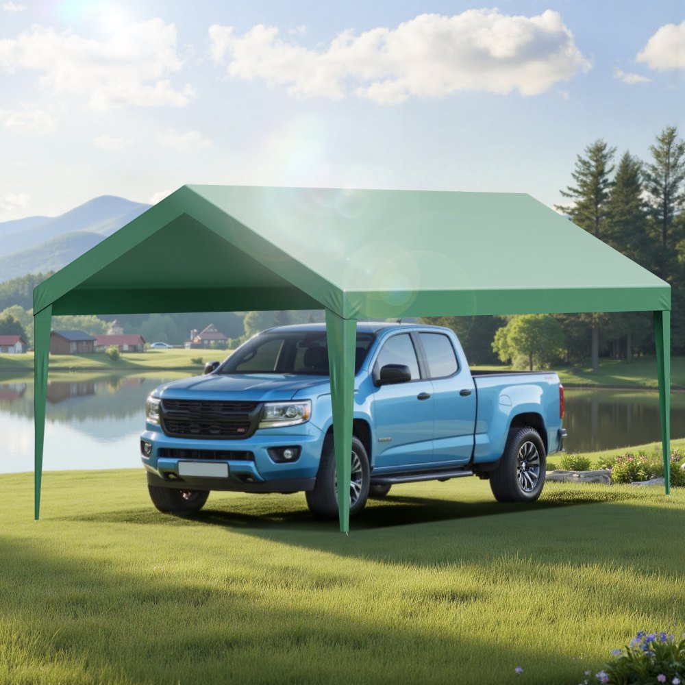 VEVOR Carport Replacement Canopy, 10 x 20 ft Potable Garage Tent Top Tarp, UV-Resistant & Waterproof Car Shelter Tarp, Heavy Duty Car Port Cover with Ball Buggees, Dark Green, Frame Not Included
