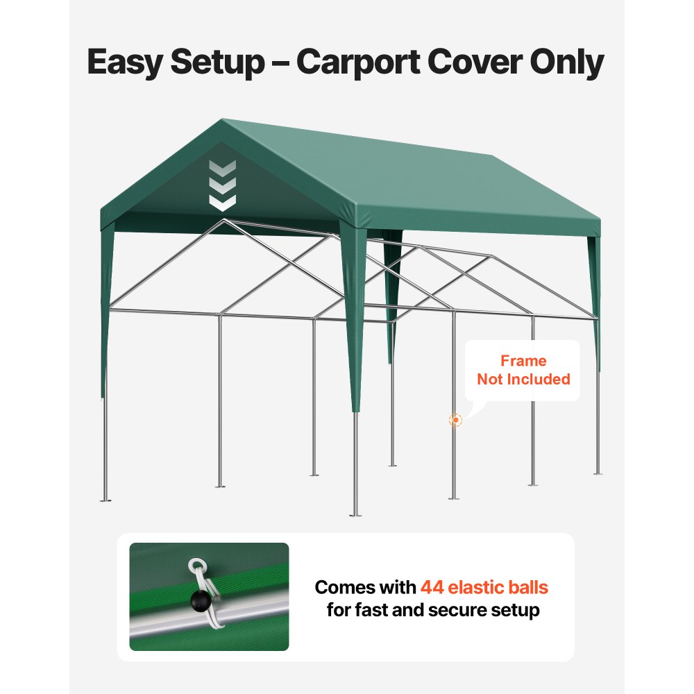 VEVOR Carport Replacement Canopy, 6 x 3 m Potable Garage Tent Top Tarp, UV-Resistant & Waterproof Car Shelter Tarp, Heavy Duty Car Port Cover with Ball Buggees, Dark Green, Frame Not Included