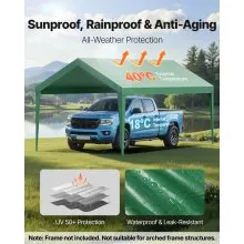 VEVOR Carport Replacement Canopy, 3 x 6 m Potable Garage Tent Top Tarp, UV-Resistant & Waterproof Car Shelter Tarp, Heavy Duty Car Port Cover with Ball Buggees, Dark Green, Frame Not Included