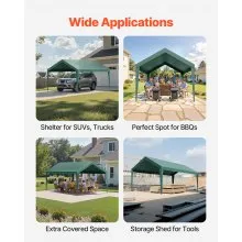 VEVOR Carport Replacement Canopy, 3 x 6 m Potable Garage Tent Top Tarp, UV-Resistant & Waterproof Car Shelter Tarp, Heavy Duty Car Port Cover with Ball Buggees, Dark Green, Frame Not Included