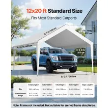 VEVOR Carport Replacement Canopy, 3.6 x 6 m Potable Garage Tent Top Tarp, UV-Resistant & Waterproof Car Shelter Tarp, Heavy Duty Car Port Cover with Ball Buggees, White, Frame Not Included