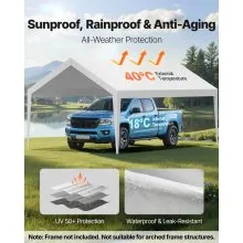 VEVOR Carport Replacement Canopy, 3.6 x 6 m Potable Garage Tent Top Tarp, UV-Resistant & Waterproof Car Shelter Tarp, Heavy Duty Car Port Cover with Ball Buggees, White, Frame Not Included