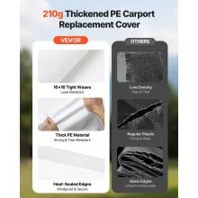 VEVOR Carport Replacement Canopy, 3.6 x 6 m Potable Garage Tent Top Tarp, UV-Resistant & Waterproof Car Shelter Tarp, Heavy Duty Car Port Cover with Ball Buggees, White, Frame Not Included