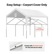 VEVOR Carport Replacement Canopy, 3.6 x 6 m Potable Garage Tent Top Tarp, UV-Resistant & Waterproof Car Shelter Tarp, Heavy Duty Car Port Cover with Ball Buggees, White, Frame Not Included