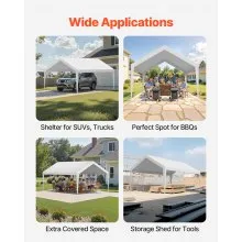 VEVOR Carport Replacement Canopy, 3.6 x 6 m Potable Garage Tent Top Tarp, UV-Resistant & Waterproof Car Shelter Tarp, Heavy Duty Car Port Cover with Ball Buggees, White, Frame Not Included
