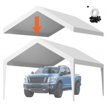 VEVOR Carport Replacement Canopy, 3.6 x 6 m Potable Garage Tent Top Tarp, UV-Resistant & Waterproof Car Shelter Tarp, Heavy Duty Car Port Cover with Ball Buggees, White, Frame Not Included