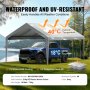 VEVOR Náhradní kryt přístřešku na auto 12 x 20 stop, Garage Top Tent Shell Tarp Heavy Duty Waterproof & UV Protected, Easy Installation with Ball Bungees, Grey (pouze horní kryt, rám není součástí)