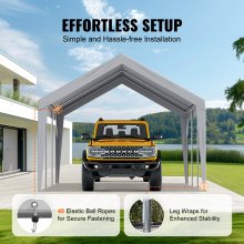 VEVOR Carport Replacement Canopy Cover 12 x 20 ft, Garage Top Tent Shelter Tarp Heavy-Duty Waterproof & UV Protected, Easy Installation with Ball Bungees,Grey (Only Top Cover, Frame Not Include)