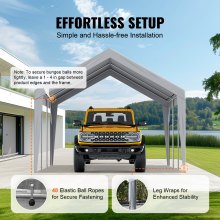 VEVOR Carport Replacement Canopy Cover 12 x 20 ft, Garage Top Tent Shelter Tarp Heavy-Duty Waterproof & UV Protected, Easy Installation with Ball Bungees,Grey (Only Top Cover, Frame Not Include)