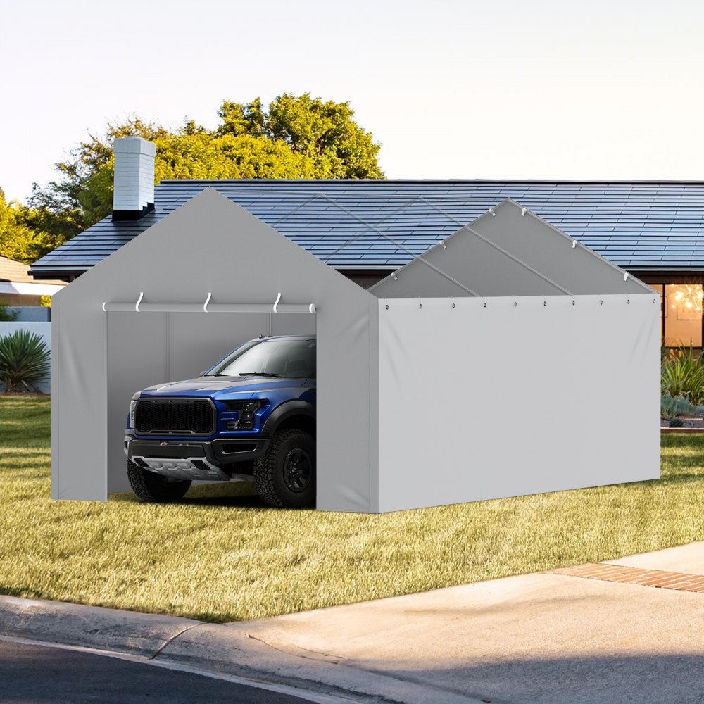 VEVOR Carport Replacement Canopy Cover Side Wall 12 x 20 ft, Garage Tent Shelter Tarp Heavy-Duty Waterproof & UV Protected, Easy Installation with Ball Bungees,Grey (Top and Frame Not Included)