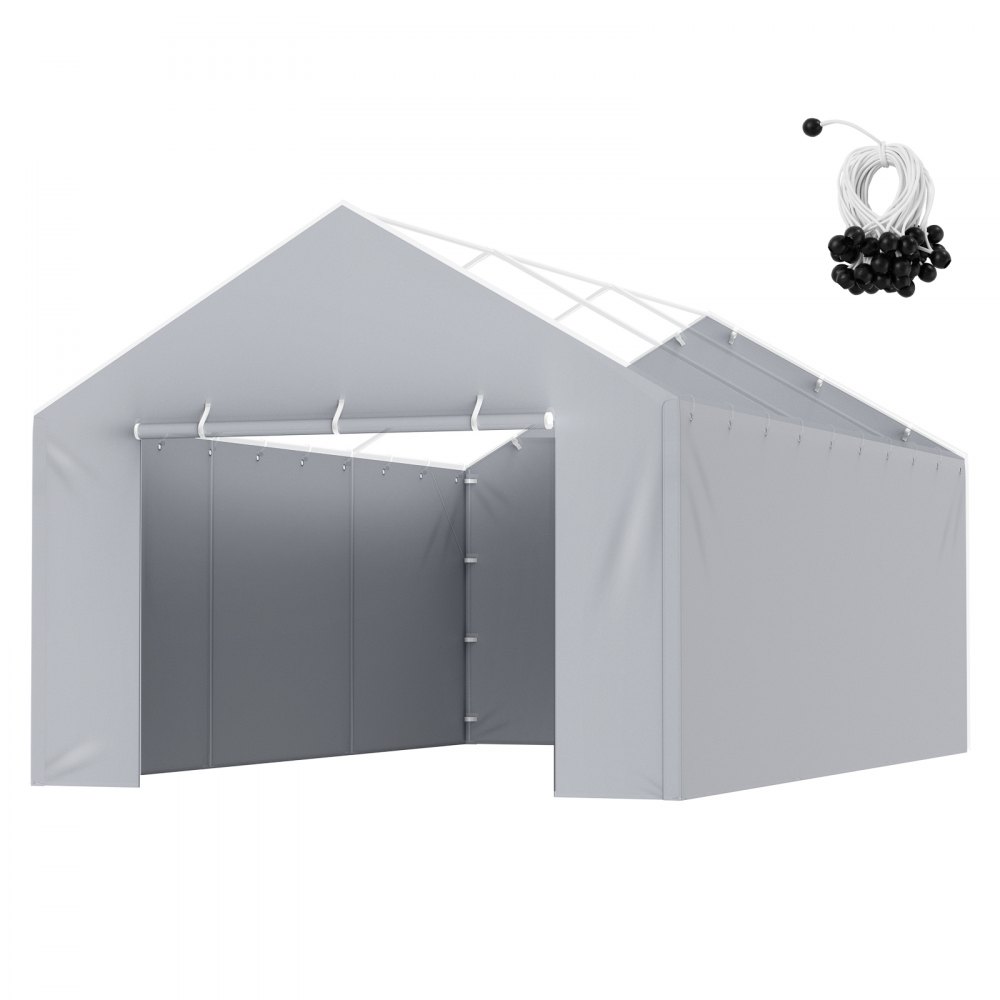 VEVOR Carport Udskiftning Baldakin Cover Sidevæg 12 x 20 fod, Garage Telt Shelter Tarp Heavy-Duty Vandtæt & UV-beskyttet, Nem installation med Ball Bungees, Grå (Top og ramme ikke inkluderet)