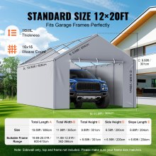 VEVOR Carport Replacement Canopy Cover Side Wall 12 x 20 ft, Garage Tent Shelter Tarp Heavy-Duty Waterproof & UV Protected, Easy Installation with Ball Bungees,Grey (Top and Frame Not Included)