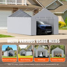 VEVOR Carport Replacement Canopy Cover Side Wall 12 x 20 ft, Garage Tent Shelter Tarp Heavy-Duty Waterproof & UV Protected, Easy Installation with Ball Bungees,Grey (Top and Frame Not Included)