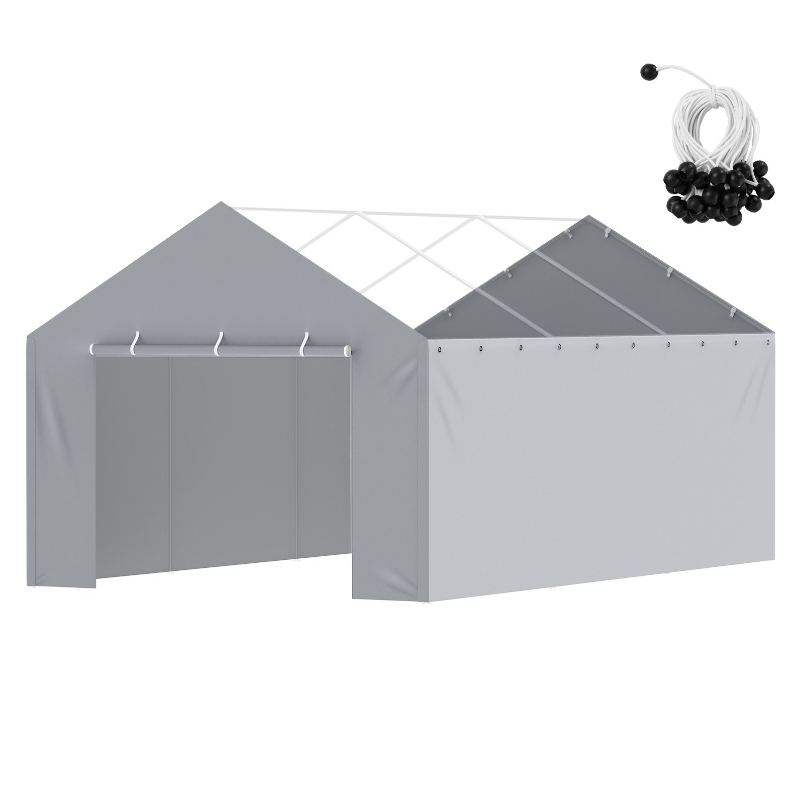 VEVOR Carport Replacement Canopy Cover Side Wall 12 x 20 ft, Garage Tent Shelter Tarp Heavy-Duty Waterproof & UV Protected, Easy Installation with Ball Bungees,Grey (Top and Frame Not Included)