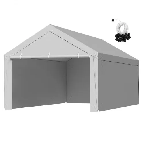VEVOR Carport Replacement Canopy, 12 x 20 ft Potable Garage Tent Top Tarp with Sidewalls, UV-Resistant & Waterproof, Heavy Duty Car Shelter Tarp with Ball Buggees, Grey, Frame Not Included