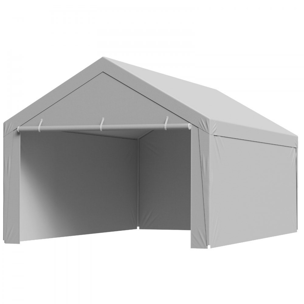 VEVOR Carport Replacement Canopy, 12 x 20 ft Potable Garage Tent Top Tarp with Sidewalls, UV-Resistant & Waterproof, Heavy Duty Car Shelter Tarp with Ball Buggees, Grey, Frame Not Included