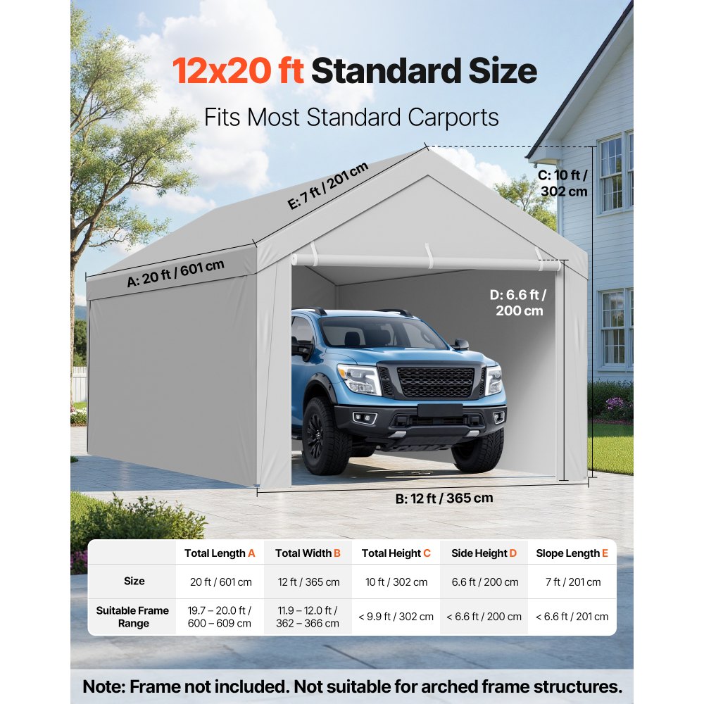 VEVOR Carport Replacement Canopy, 6x 3.6 m Potable Garage Tent Top Tarp with Sidewalls, UV-Resistant & Waterproof, Heavy Duty Car Shelter Tarp with Ball Buggees, Grey, Frame Not Included