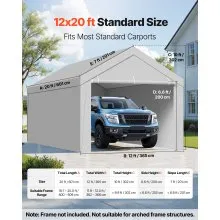 VEVOR Carport Replacement Canopy, 3.6x 6 m Potable Garage Tent Top Tarp with Sidewalls, UV-Resistant & Waterproof, Heavy Duty Car Shelter Tarp with Ball Buggees, Grey, Frame Not Included