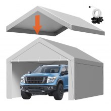 VEVOR Carport Replacement Canopy, 3.6x 6 m Potable Garage Tent Top Tarp with Sidewalls, UV-Resistant & Waterproof, Heavy Duty Car Shelter Tarp with Ball Buggees, Grey, Frame Not Included