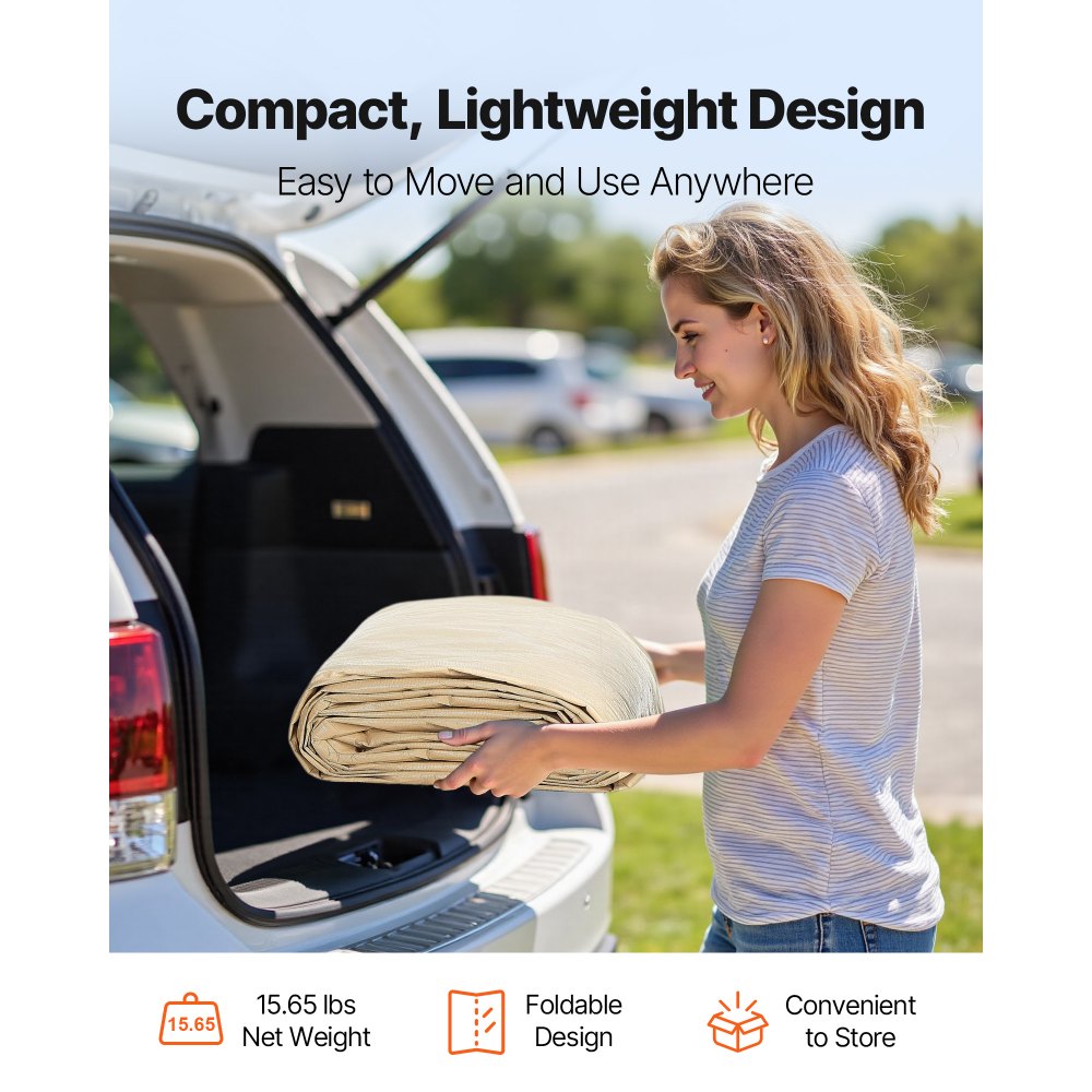 VEVOR Carport Replacement Canopy, 3.6 x 6 m Potable Garage Tent Top Tarp, UV-Resistant & Waterproof Car Shelter Tarp, Heavy Duty Car Port Cover with Ball Buggees, Beige, Frame Not Included