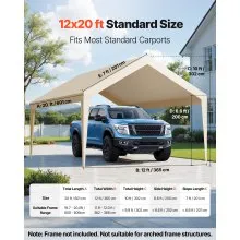 VEVOR Carport Replacement Canopy, 3.6 x 6 m Potable Garage Tent Top Tarp, UV-Resistant & Waterproof Car Shelter Tarp, Heavy Duty Car Port Cover with Ball Buggees, Beige, Frame Not Included