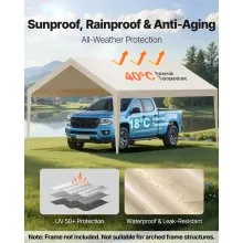 VEVOR Carport Replacement Canopy, 3.6 x 6 m Potable Garage Tent Top Tarp, UV-Resistant & Waterproof Car Shelter Tarp, Heavy Duty Car Port Cover with Ball Buggees, Beige, Frame Not Included