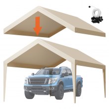 VEVOR Carport Replacement Canopy, 3.6 x 6 m Potable Garage Tent Top Tarp, UV-Resistant & Waterproof Car Shelter Tarp, Heavy Duty Car Port Cover with Ball Buggees, Beige, Frame Not Included