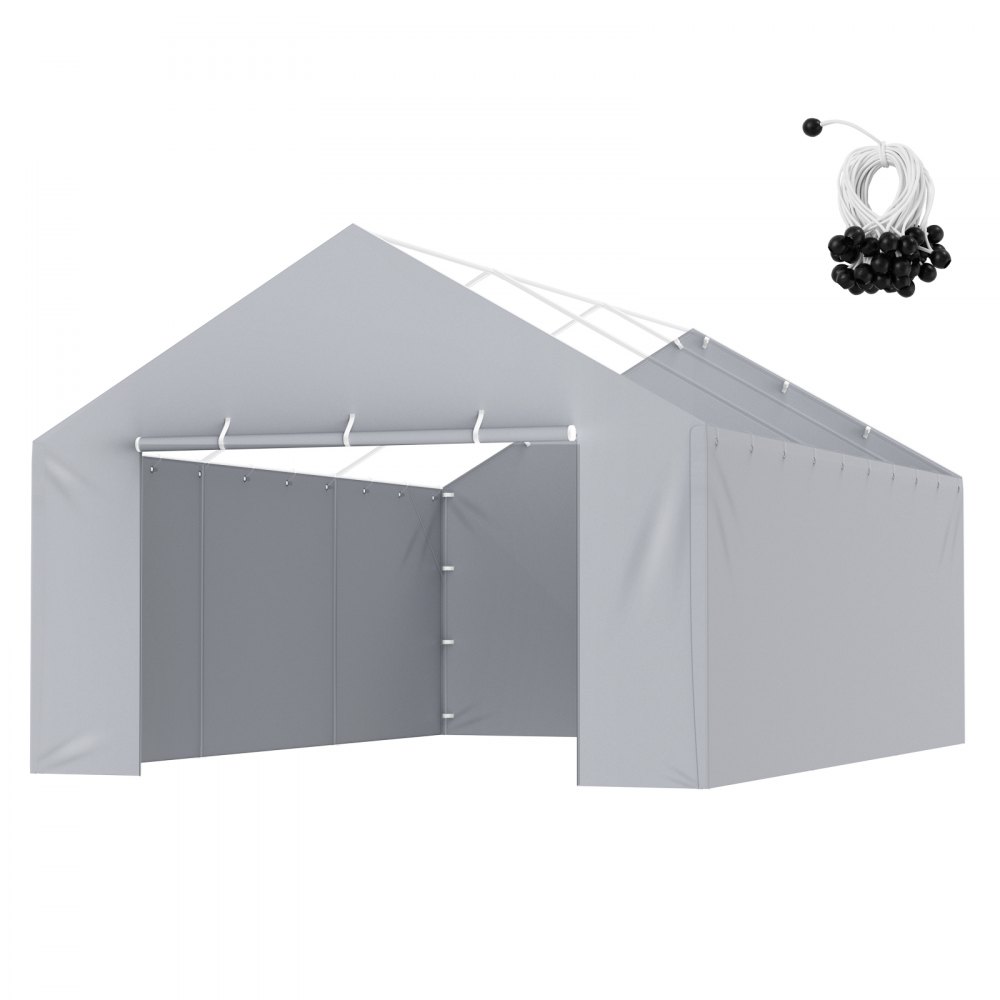 VEVOR Capac de înlocuire pentru baldachin perete lateral 13 x 20 ft, prelată pentru adăpost pentru cort de garaj, rezistentă la apă și protejată împotriva UV, instalare ușoară cu bungees cu bile, gri (sus și cadru nu sunt incluse)