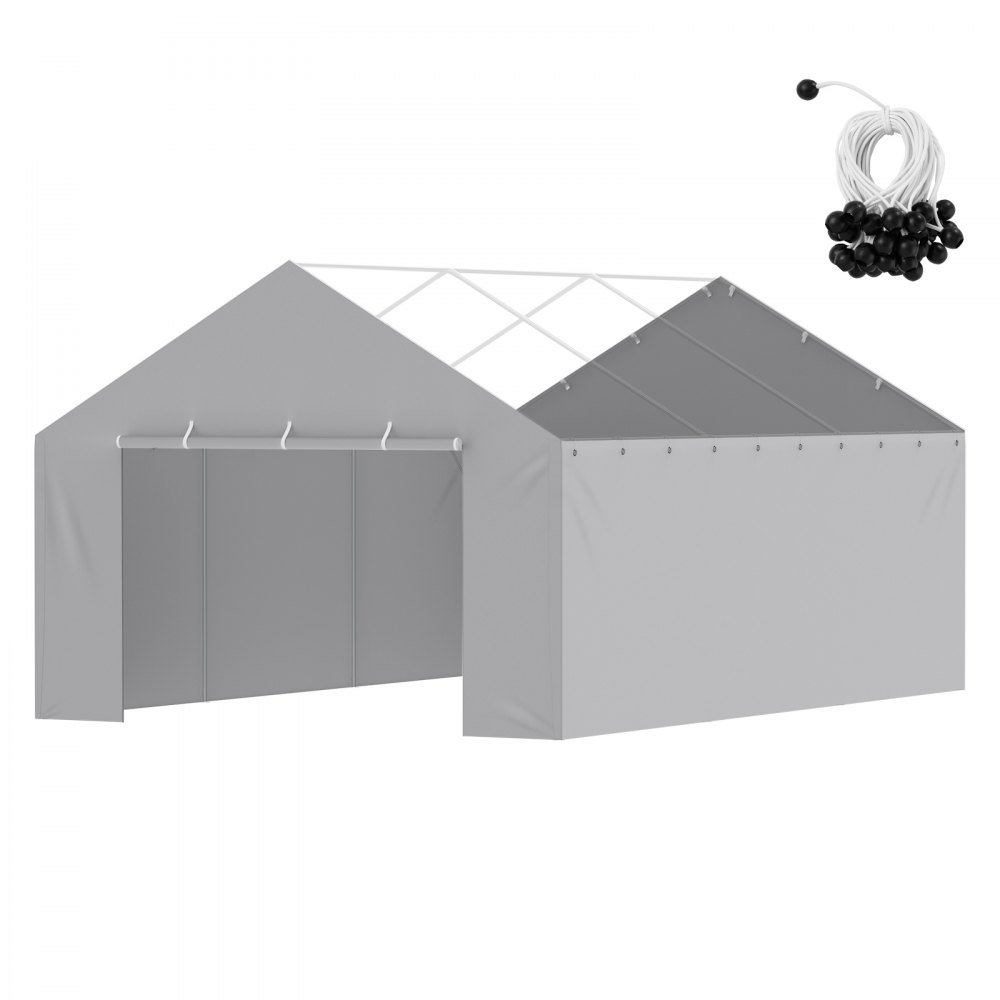VEVOR Carport Replacement Canopy Cover Side Wall 13 x 20 ft, Garage Tent Shelter Tarp Heavy-Duty Waterproof & UV Protected, Easy Installation with Ball Bungees,Grey (Top and Frame Not Included)