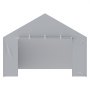 Cubierta para cochera VEVOR gris con techo triangular y puerta de tela enrollable.