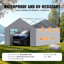 VEVOR Carport Udskiftning Baldakin Cover Sidevæg 13 x 20 fod, Garage Telt Shelter Tarp Heavy-Duty Vandtæt & UV-beskyttet, Nem installation med Ball Bungees, Grå (Top og ramme ikke inkluderet)