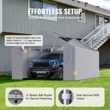 VEVOR Carport Udskiftning Baldakin Cover Sidevæg 13 x 20 fod, Garage Telt Shelter Tarp Heavy-Duty Vandtæt & UV-beskyttet, Nem installation med Ball Bungees, Grå (Top og ramme ikke inkluderet)