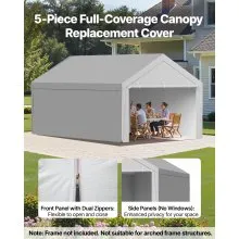VEVOR Carport Replacement Canopy, 6 x 4 m Potable Garage Tent Top Tarp with Sidewalls, UV-Resistant & Waterproof, Heavy Duty Car Shelter Tarp with Ball Buggees, Grey, Frame Not Included