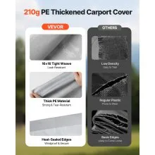 VEVOR Carport Replacement Canopy, 6 x 4 m Potable Garage Tent Top Tarp with Sidewalls, UV-Resistant & Waterproof, Heavy Duty Car Shelter Tarp with Ball Buggees, Grey, Frame Not Included