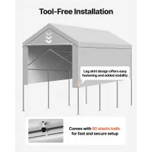 VEVOR Carport Replacement Canopy, 6 x 4 m Potable Garage Tent Top Tarp with Sidewalls, UV-Resistant & Waterproof, Heavy Duty Car Shelter Tarp with Ball Buggees, Grey, Frame Not Included